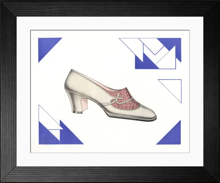 Framed Print : Womans brogue shoe design in ivory leather, 1930 Framed Print : Womans brogue shoe design in ivory leather, 1930