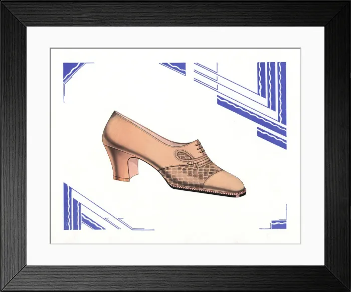 Framed Print : Womans brogue shoe design in brown leather, 1930 Framed Print : Womans brogue shoe design in brown leather, 1930