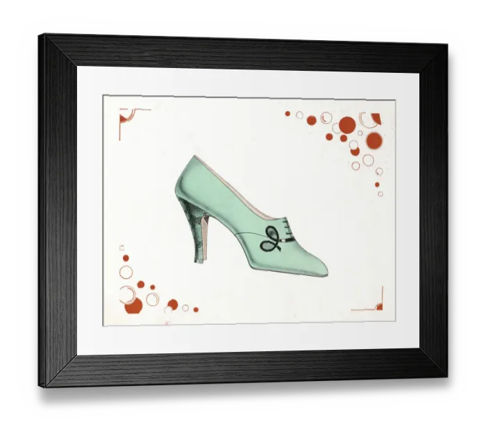 Framed Print : Womans laced shoe design in pale green leather, 1930 Framed Print : Womans laced shoe design in pale green leather, 1930