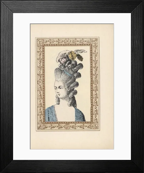 Framed Print : Woman in hairstyle with ringlets and plumes Framed Print : Woman in hairstyle with ringlets and plumes