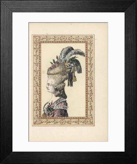 Framed Print : Woman in a hedgehog hairdo with feathers Framed Print : Woman in a hedgehog hairdo with feathers