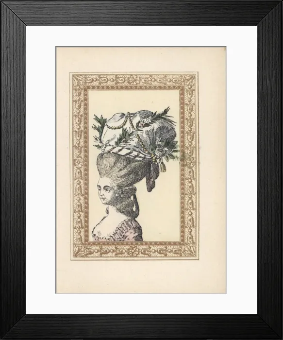 Framed Print : Woman in Moorish bonnet with pearls and flowers Framed Print : Woman in Moorish bonnet with pearls and flowers