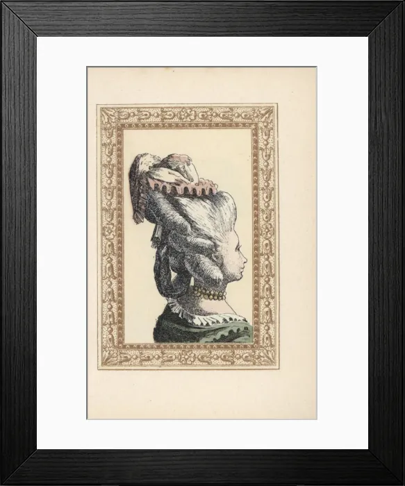 Framed Print : Woman with her hair combed up and in ringlets Framed Print : Woman with her hair combed up and in ringlets