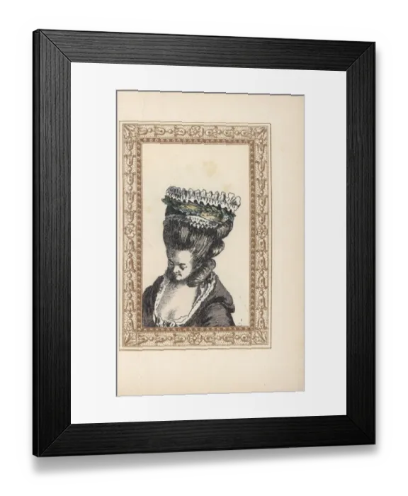 Framed Print : Woman in the Harvester bonnet over a hairstyle with curls Framed Print : Woman in the Harvester bonnet over a hairstyle with curls