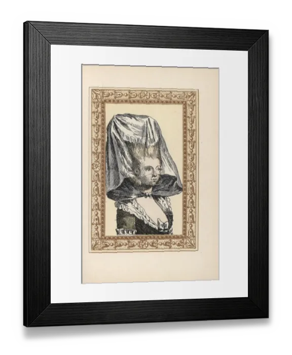Framed Print : Woman in a Pulcinella bonnet with veil tied at the throat Framed Print : Woman in a Pulcinella bonnet with veil tied at the throat