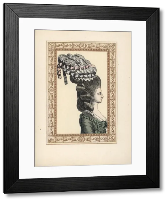Framed Print : Woman in bonnet with bells and ribbons, Bonnet Framed Print : Woman in bonnet with bells and ribbons, Bonnet