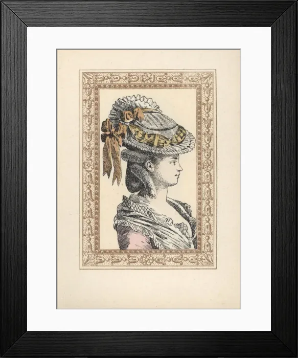 Framed Print : Woman in hairstyle with ringlets and a Phrygian hat Framed Print : Woman in hairstyle with ringlets and a Phrygian hat