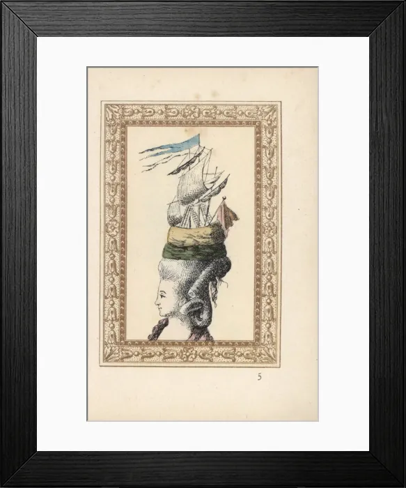 Framed Print : Woman in the Belle Poule hairstyle, 1778 Framed Print : Woman in the Belle Poule hairstyle, 1778