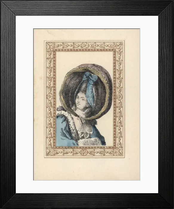 Framed Print : Wpman in a round bonnet called a turned-up calash