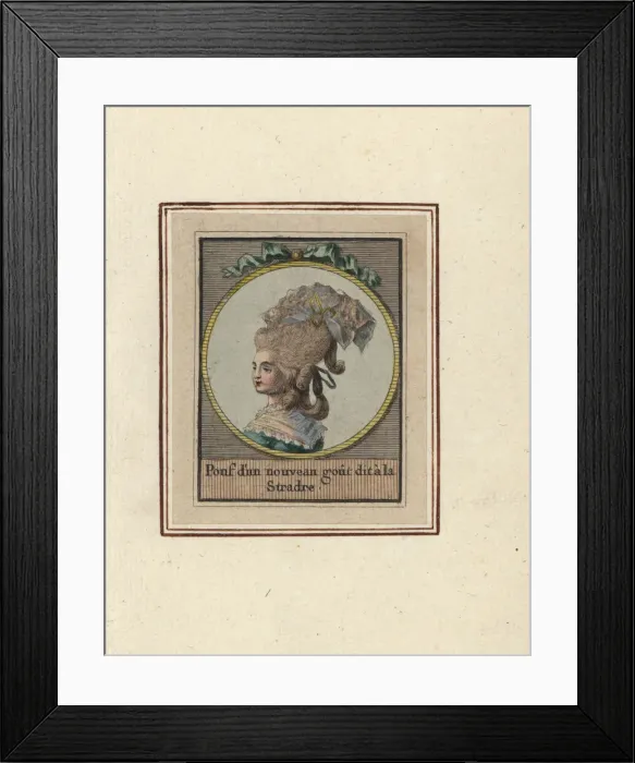 Framed Print : Woman in a new style of pouf called the Stradre, 1783 Framed Print : Woman in a new style of pouf called the Stradre, 1783
