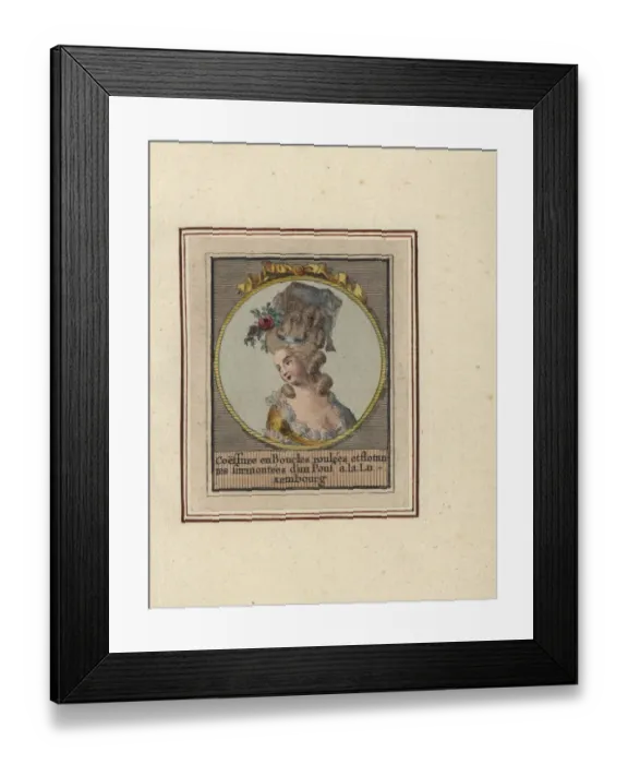 Framed Print : Hairstyle with ringlets and curls surmounted Framed Print : Hairstyle with ringlets and curls surmounted