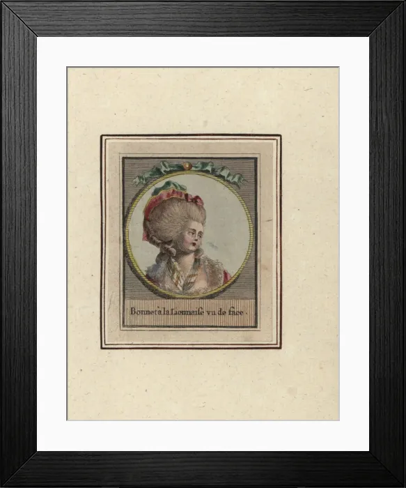 Framed Print : Woman in a Lyonnaise bonnet seen from the front, 1783