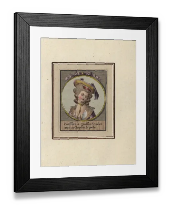 Framed Print : Woman in hairstyle with large curls under a straw hat, 1783 Framed Print : Woman in hairstyle with large curls under a straw hat, 1783