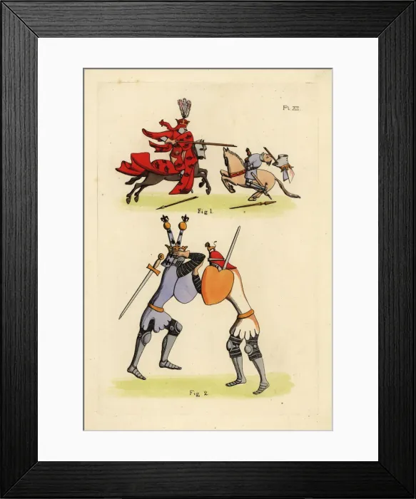 Framed Print : Knights in combat, 14th century Framed Print : Knights in combat, 14th century