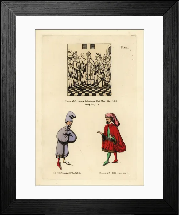 Framed Print : Extravagent fashions of the 14th century in England Framed Print : Extravagent fashions of the 14th century in England
