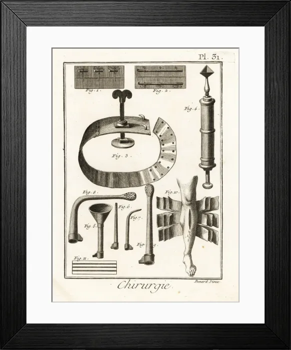 Framed Print : 18th century sutures, tourniquet, syringe and bandages Framed Print : 18th century sutures, tourniquet, syringe and bandages