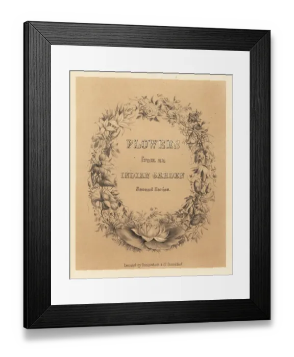 Framed Print : Calligraphic title page with wreath of flowers Framed Print : Calligraphic title page with wreath of flowers