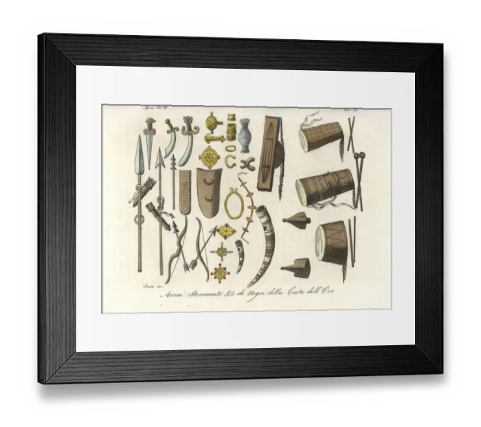 Framed Print : Weapons and musical instruments of the Gold Coast natives Framed Print : Weapons and musical instruments of the Gold Coast natives