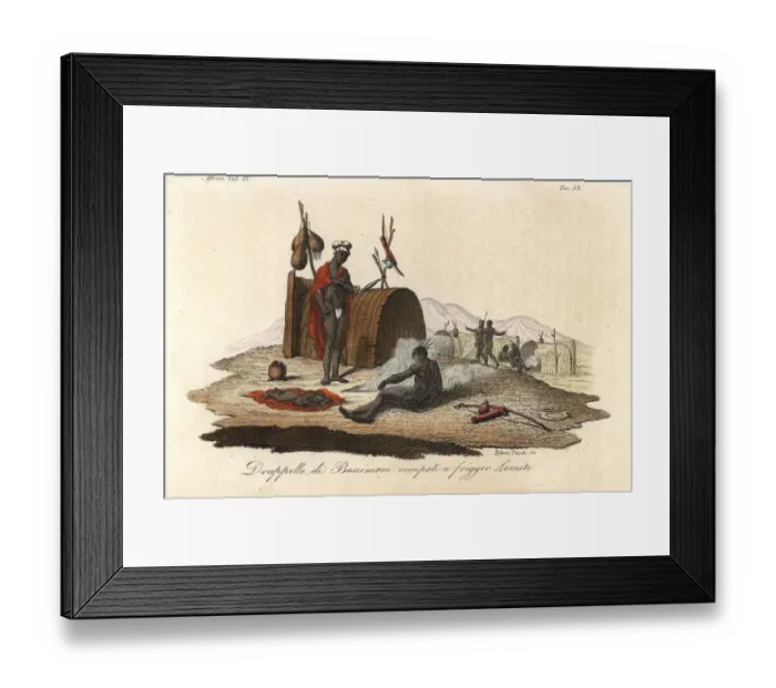 Framed Print : A group of San people harvesting a swarm of Framed Print : A group of San people harvesting a swarm of