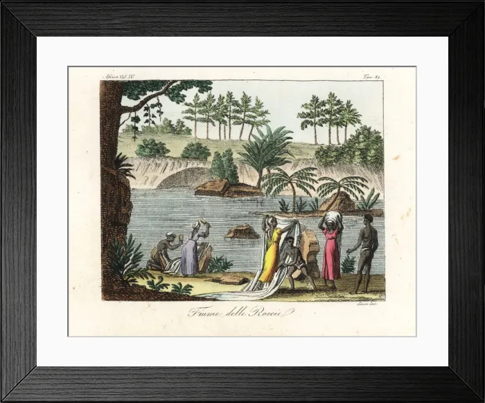 Framed Print : Women beating clothes and washing fabric Framed Print : Women beating clothes and washing fabric