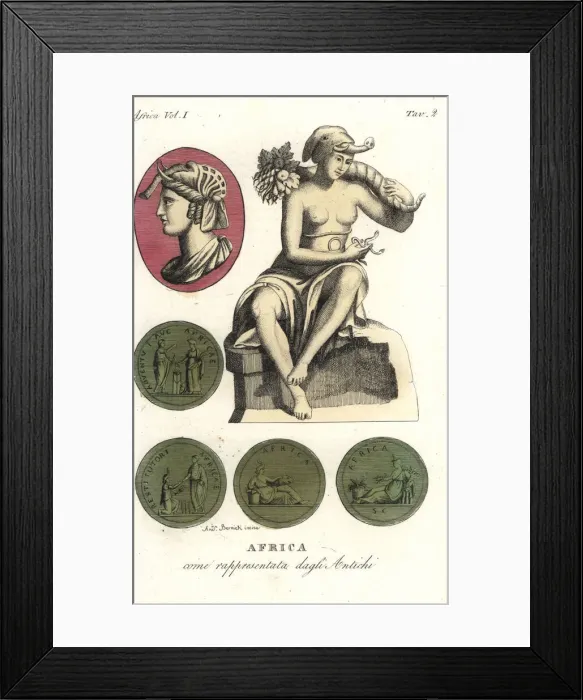 Framed Print : Classical figures and coins with allegorical