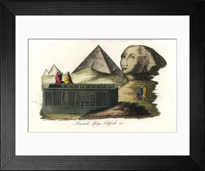 Framed Print : Egyptian architecture: pyramids, Sphinx and sarcophagus Framed Print : Egyptian architecture: pyramids, Sphinx and sarcophagus