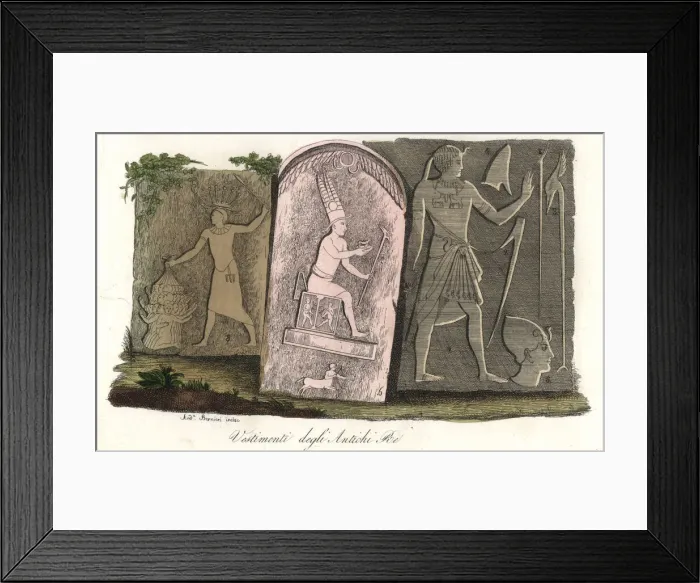 Framed Print : Costumes of the ancient Egyptian pharaohs, from bas reliefs Framed Print : Costumes of the ancient Egyptian pharaohs, from bas reliefs