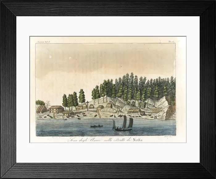 Framed Print : Native American village on the banks of the Nootka Sound Framed Print : Native American village on the banks of the Nootka Sound