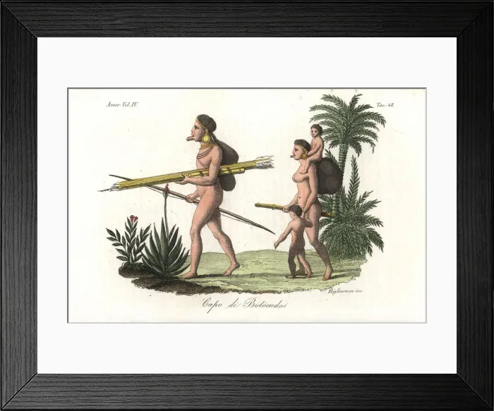 Framed Print : Botocudo chief with lip and ear plugs, Amazon, Brazil Framed Print : Botocudo chief with lip and ear plugs, Amazon, Brazil