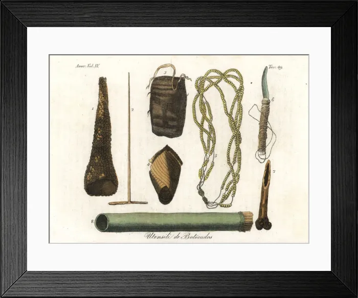 Framed Print : Tools and utensils of the Botocudo people, Brazil Framed Print : Tools and utensils of the Botocudo people, Brazil