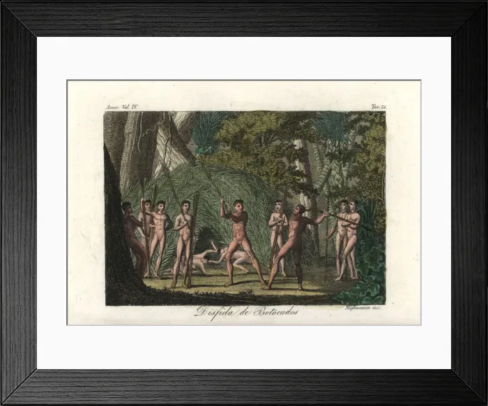 Framed Print : Territorial duels between Botocudo tribesmen, Brazil