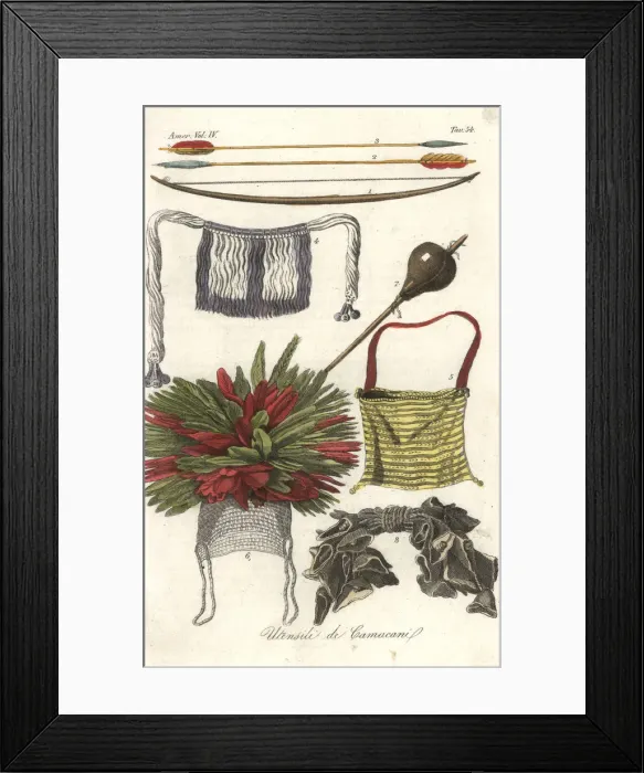 Framed Print : Tools, weapons and instruments of the Camacan people, Brazil Framed Print : Tools, weapons and instruments of the Camacan people, Brazil