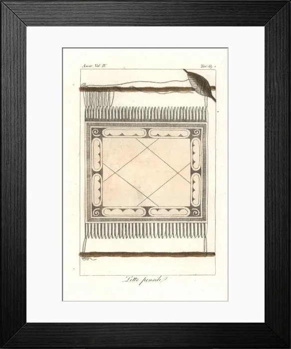 Framed Print : Woven hammock used by the Island Carib or Framed Print : Woven hammock used by the Island Carib or