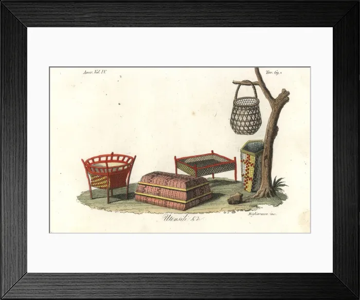 Framed Print : Rattan table and baskets made by the Island Framed Print : Rattan table and baskets made by the Island