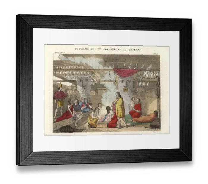 Framed Print : Interior of a large communal house in Nootka Sound Framed Print : Interior of a large communal house in Nootka Sound