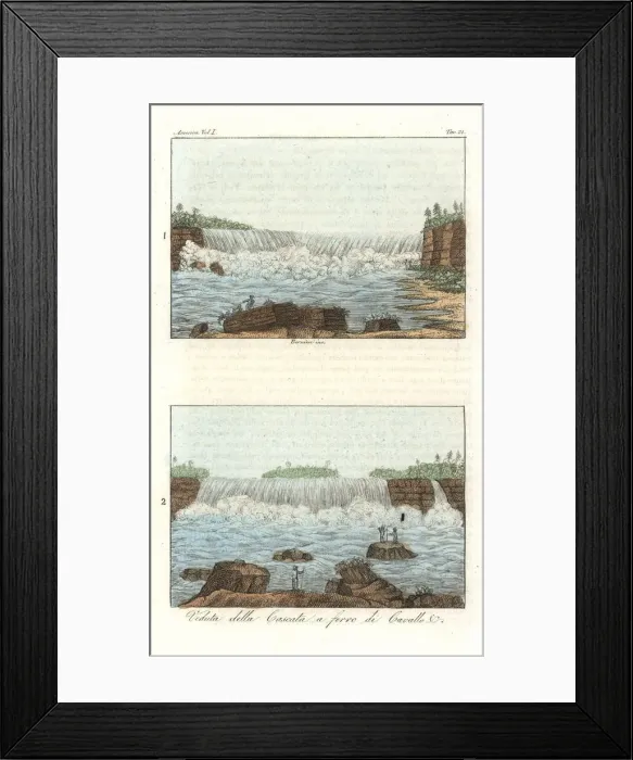 Framed Print : Views of a small waterfall and a horseshoe waterfall Framed Print : Views of a small waterfall and a horseshoe waterfall