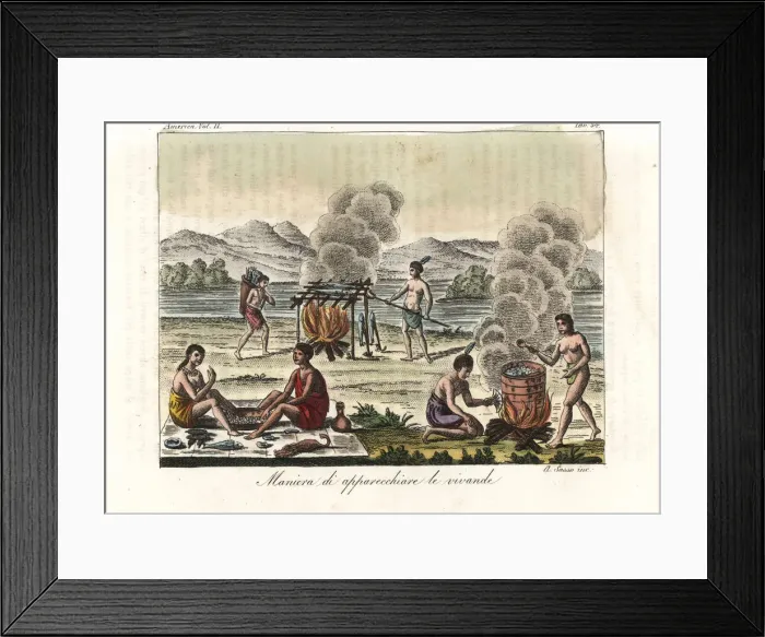 Framed Print : Native Americans preparing, steaming and smoking Framed Print : Native Americans preparing, steaming and smoking
