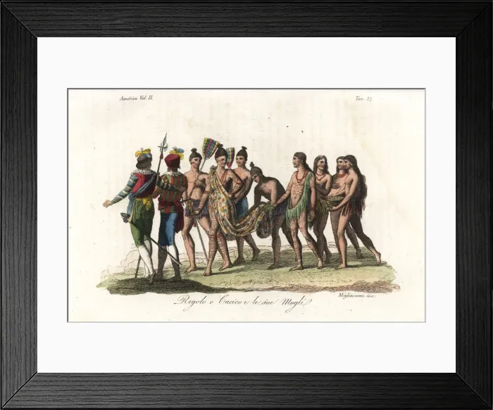 Framed Print : Native American (Timucuan) chief and his wives, Florida Framed Print : Native American (Timucuan) chief and his wives, Florida