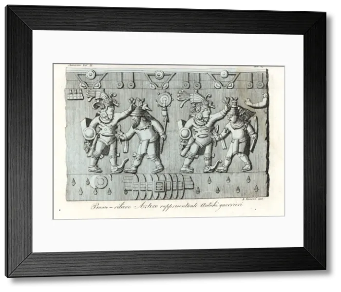 Framed Print : Aztec bas-relief depicting ancient warriors Framed Print : Aztec bas-relief depicting ancient warriors