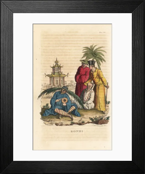 Framed Print : Chinese monks in front of a pagoda Framed Print : Chinese monks in front of a pagoda