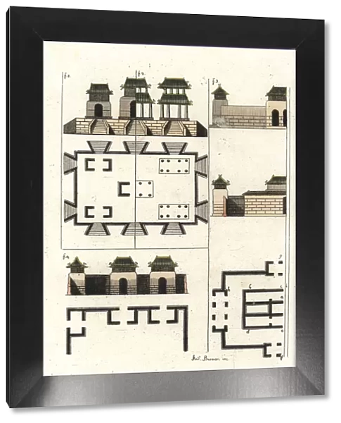 Plans and elevations of an ancient Chinese temple