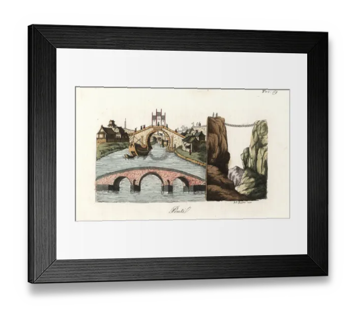 Framed Print : Chinese bridges, stone arch bridges and rope bridge Framed Print : Chinese bridges, stone arch bridges and rope bridge