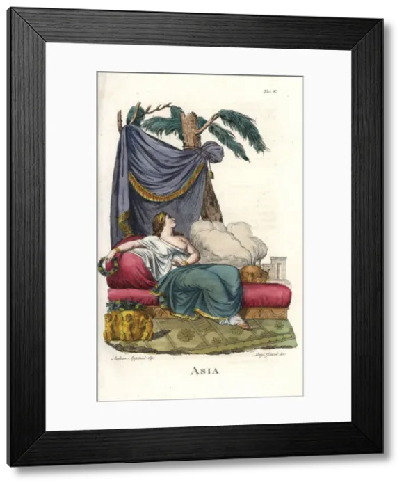 Framed Print : Allegorical depiction of Asia reclining on a bed Framed Print : Allegorical depiction of Asia reclining on a bed