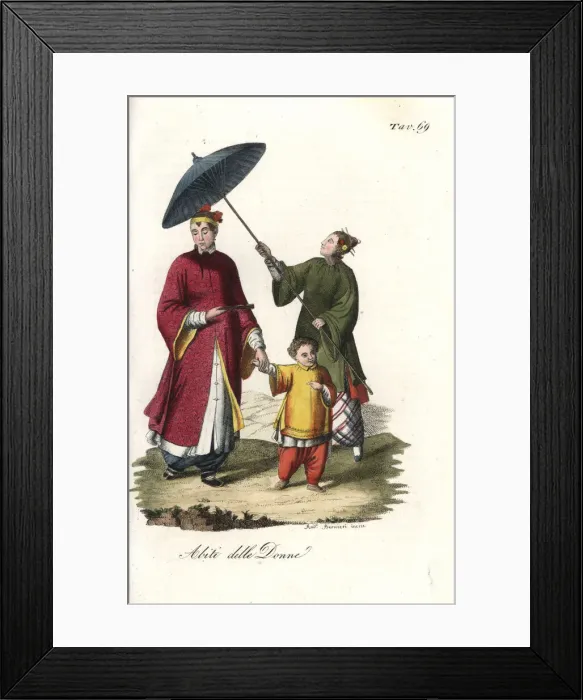 Framed Print : Chinese womens clothes, noblewoman and child Framed Print : Chinese womens clothes, noblewoman and child