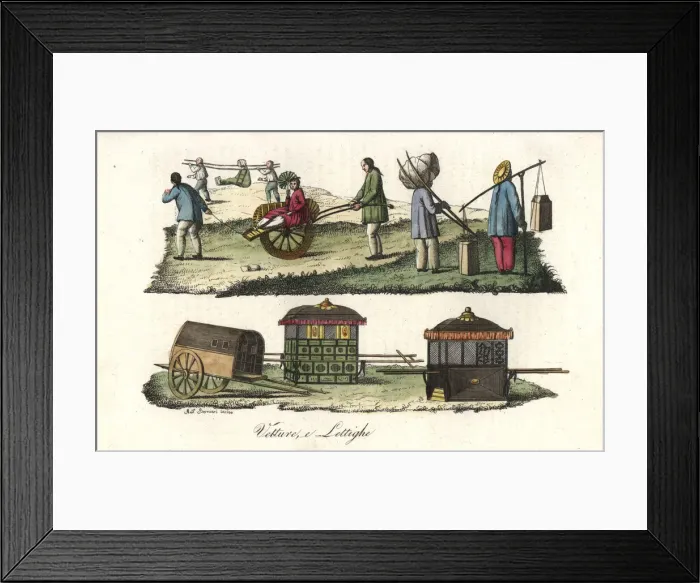Framed Print : Chinese sedan chairs, wagons, harness and yoke Framed Print : Chinese sedan chairs, wagons, harness and yoke