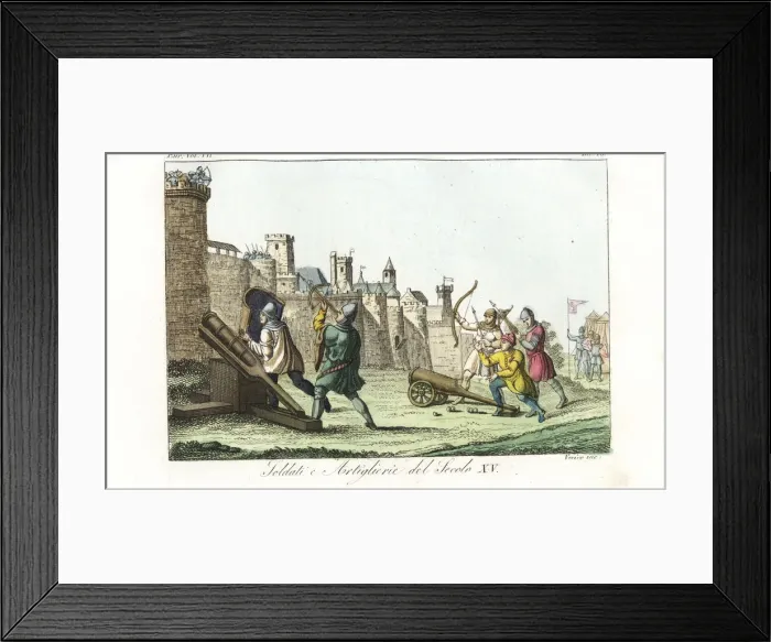 Framed Print : Soldiers and artillery gunners in a castle Framed Print : Soldiers and artillery gunners in a castle