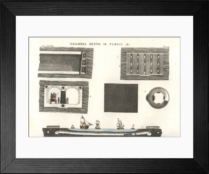 Framed Print : Plans for a tunnel under the River Thames, 18th century Framed Print : Plans for a tunnel under the River Thames, 18th century