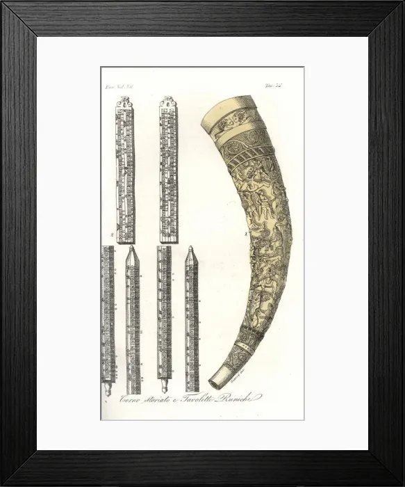 Framed Print : Decorated horn and Runic tablets of the Vikings Framed Print : Decorated horn and Runic tablets of the Vikings