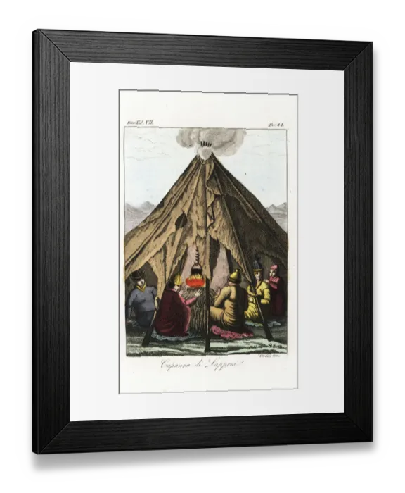 Framed Print : Lapps in a hut of beams covered with skins Framed Print : Lapps in a hut of beams covered with skins