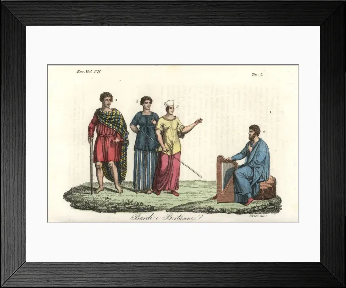 Framed Print : Bard in sky-blue robes and ancient Britons Framed Print : Bard in sky-blue robes and ancient Britons